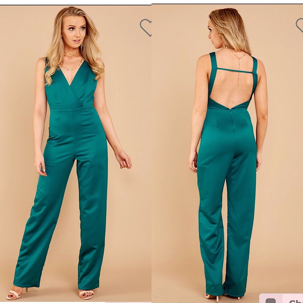 Emerald Green Satin Jumpsuit